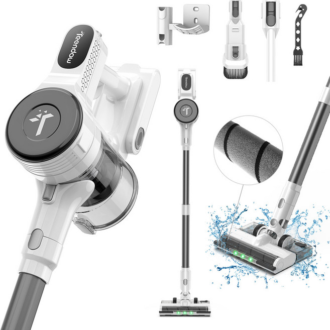 Teendow 마루형 브러시 무선청소기 300W BLDC V09 PRO 차이슨 스틱형 가성비 원룸 청소기+물걸레 키트, 화이트