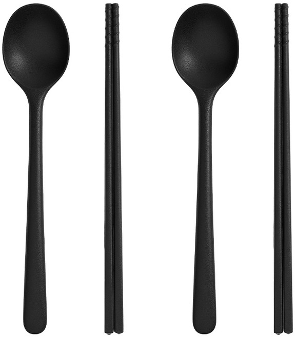 트루쿡 실리콘 안전한 다용도 수저세트, 2세트, 숟가락+젓가락, 블랙