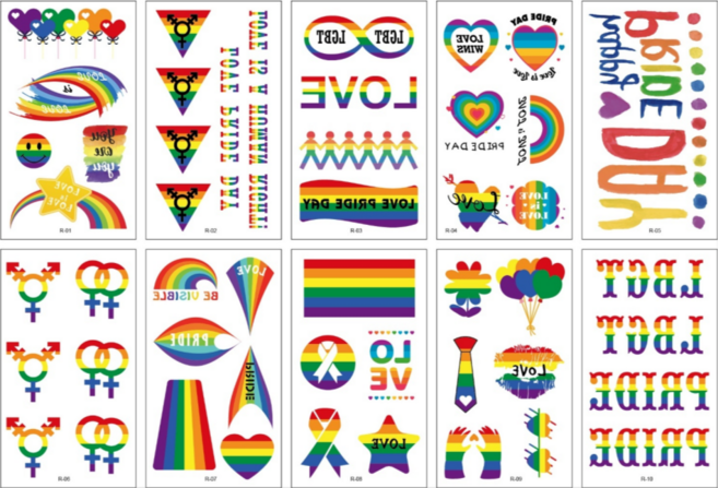 KC인증 무지개 프라이드데이 어린이 타투 스티커 레인보우 문신 페이스페인팅 방과후 꾸미기 놀이 수업 재료 소품 꾸미기, 1개