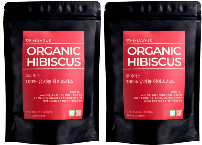 [25년 햇차] 독일 티 전문 기업이 생산관리한 무아러스 유기농 히비스커스 미세플라스틱 프리 티백, 1개, 50개입, 75g