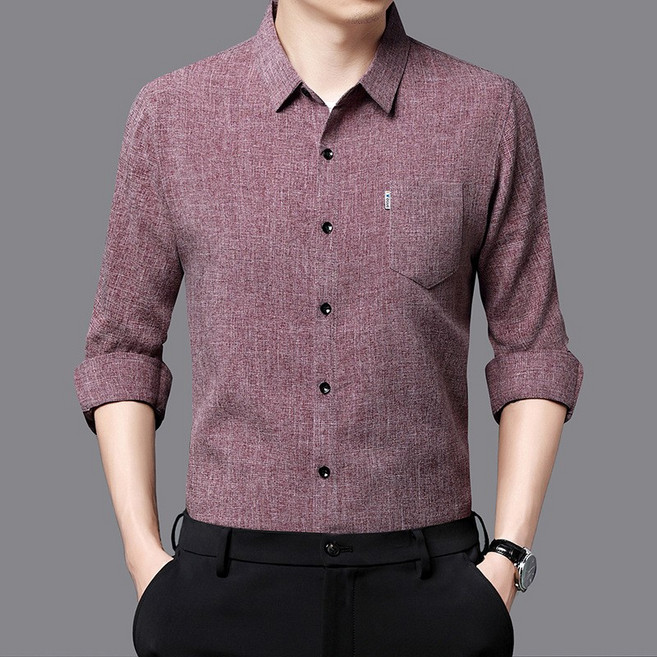 남성 가을 면린 셔츠 통기성 슬림핏 디자인 비즈니스 캐주얼 비즈니스 셔츠 워킹홀릭룩 데이트패션 무채색패션 명품 핏 남방