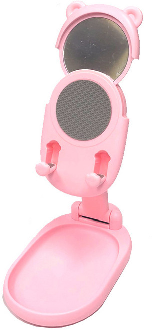 GCS 곰돌이 거울미러 핸드폰거치대, 핑크, 1개