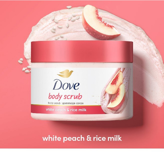 Dove 화이트 피치 & 으깬 쌀 바디스크럽, 1개, 298g