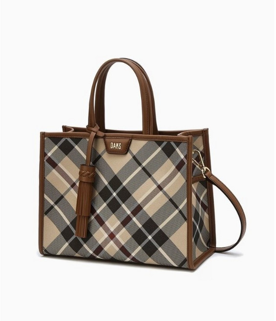 [닥스정품] DAKS 768 닥스 브라운 체크 가죽 토트백