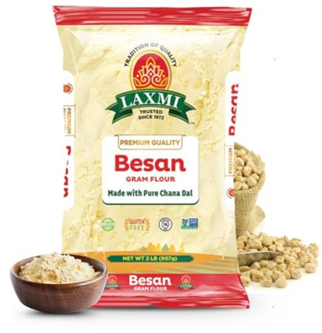 락스미 그램(베산) 밀가루 - 2lb Laxmi Gram Besan Flour 2 lb Non-GMO Vegan Gluten Free - Made from Finely Grou, 1개, 907.18g