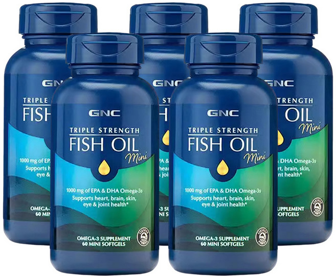 GNC 트리플 스트렝스 피쉬 오일 1000mg EPA DHA 오메가-3 소프트젤, 5개, 60정