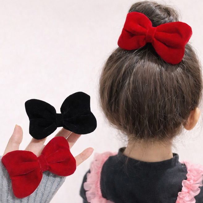 [아띠엘] 유아용 포근 리본 벨벳 집게핀 2개 세트 여아 키즈 선물 헤어핀