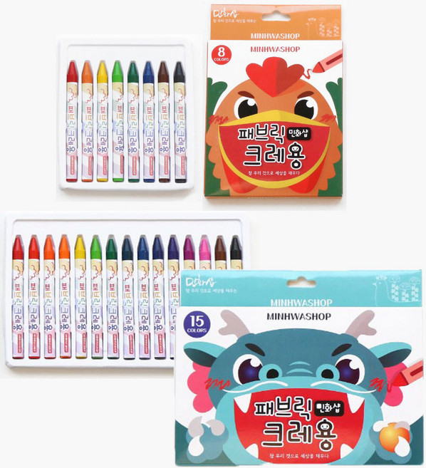 바오바론 패브릭크레용 세트 손에 묻지 않는 크레파스 어린이 크래파스, 1세트, 15색