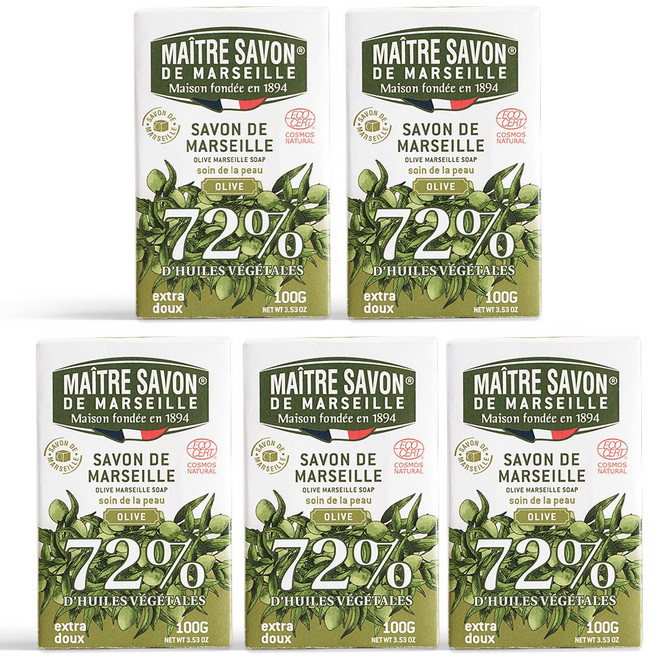 매터사봉 프랑스 마르세유 올리브 천연 클렌징 비누, 100g, 5개입