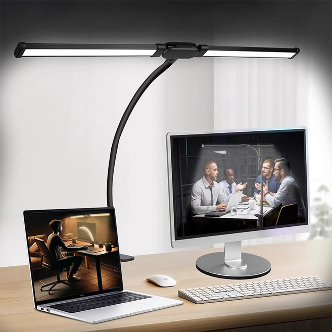 laderive 책상 접이식 집게형 LED 와이드 스탠드 학습용 색온도/밝기 조절, 블랙