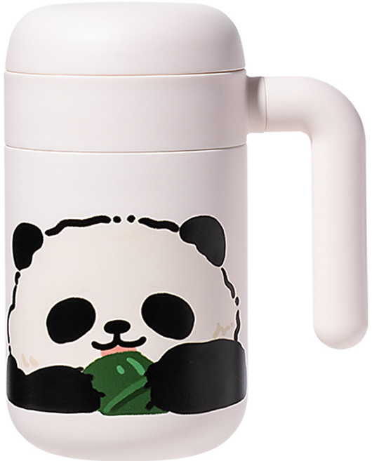 보보 릴랙스 판다 손잡이 죽통 이유식 환자용 보온컵 460ml사무실 야외용 차량용, 1개, 460ml, 화이트