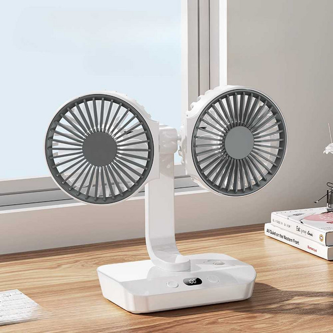 양방향 선풍기 더블헤드 저소음 사무실 소형 탁상용 캠핑, 싱글 팬 화이트(플러그인 모델)4단 조절