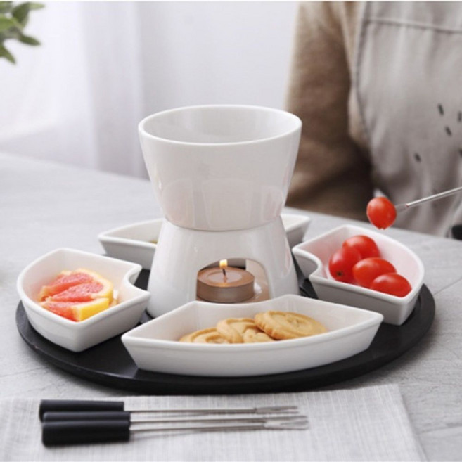 퐁듀기계 퐁듀세트 초콜렛 세트 가정용 초콜릿 중탕기, B. 핫팟 접시 4개 포크 4개 양초