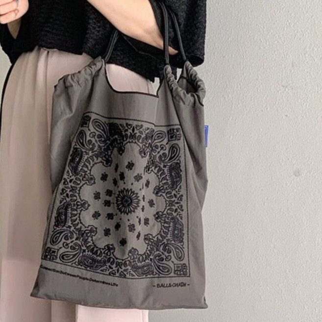 에코백 미니 휴대용 캐주얼 페이즐리 토트 자수 쇼퍼 백 여성용 핸드백 볼 나일론 에코 로프 핸들 숄더백 대형 호보 신제품