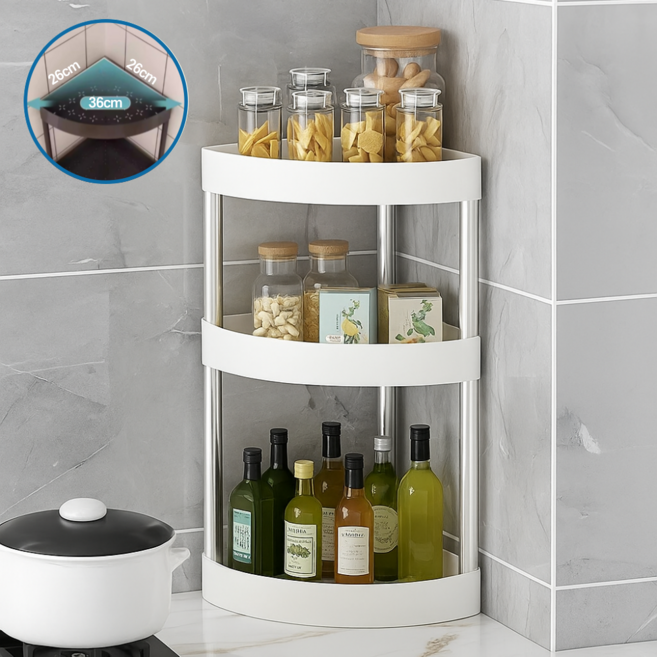 일상담다 정리고수 3단 코너 주방 선반 양념통정리, 화이트, 1개