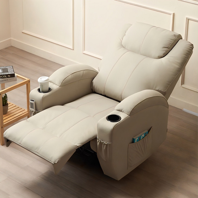 [쿠팡단독 8000원 즉시할인쿠폰] 에보니아 이오 1인용 전동리클라이너 컵홀더형 에어레더, 라이트그레이