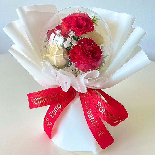 로맨틱앤 풍선꽃다발 카네이션 장미 꽃다발 LED 아크릴 꽃풍선 화환, 카네이션레드+일반형꽃다발, 1개