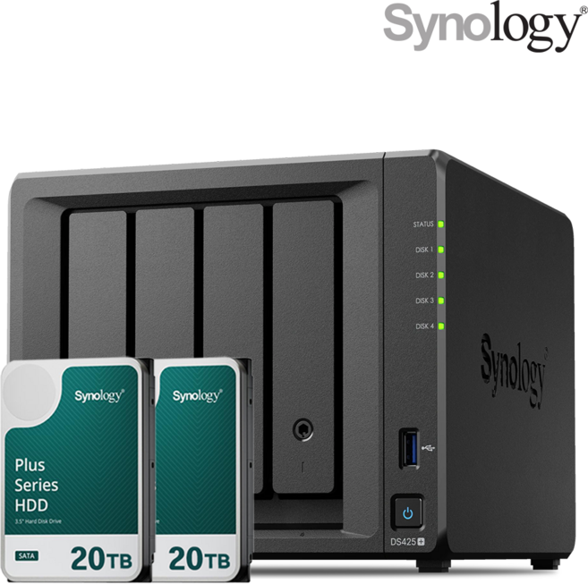 [ 시놀로지 공식총판 ] 시놀로지 나스 DS425+4베이 [40TB] 20TBx2 HAT3320 NAS HDD 합본