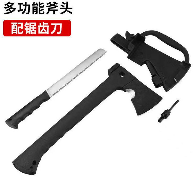 多功能戰術斧頭 戶外露營登山工兵斧, 1個, 膠柄FT（鋸齒款）