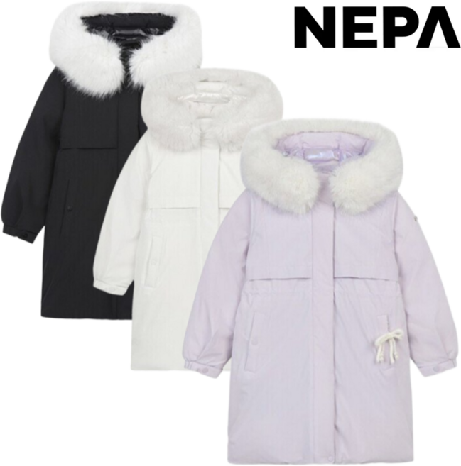 [백화점발송] 네파 키즈 여아 구스다운 퍼 후드 롱 패딩 따듯한 보온 발열 거위 털 아동 겨울 스키장 눈썰매장 잠바 자켓