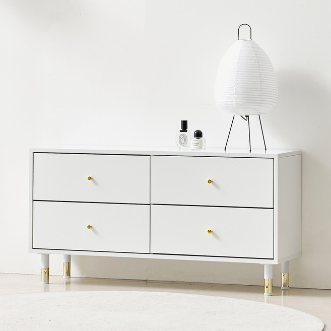 바로방가구 디디 4단 서랍 E0 TV 거실장 높은 티비다이 선반 장식장, 화이트