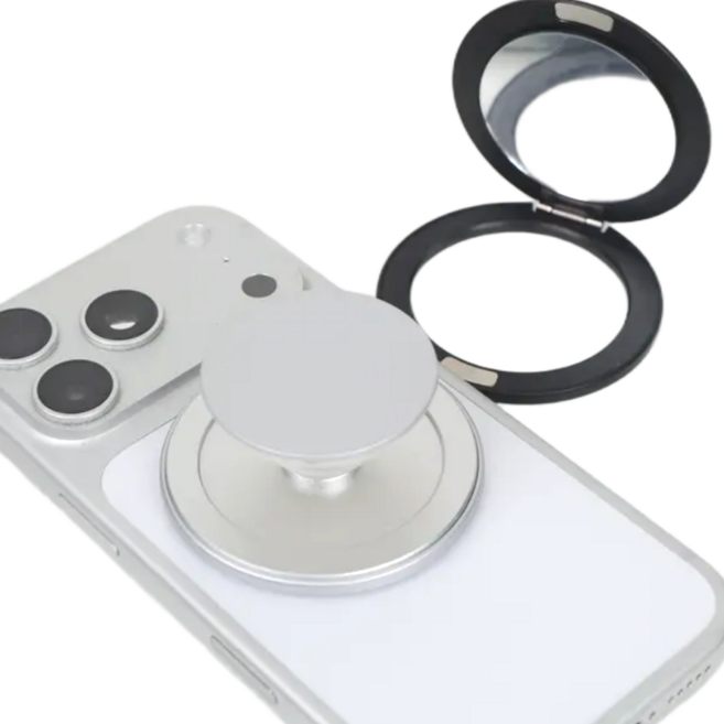 맥세이프 그립 톡홀더 스마트링 거울 미러 핑거링 휴대폰 거치대, 1개, 실버