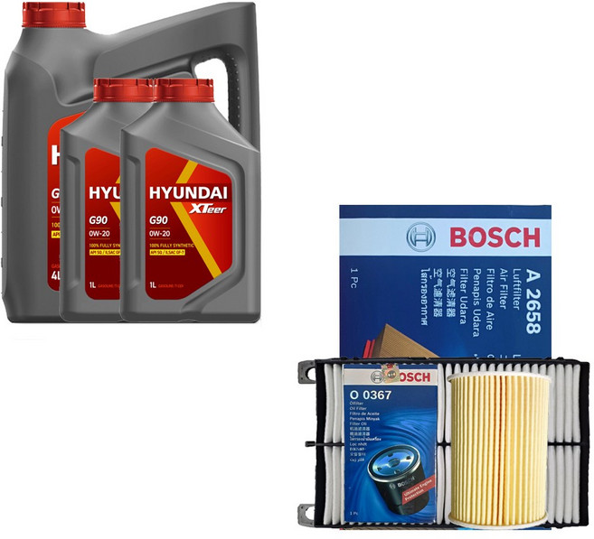 K7 프리미어 2.5 가솔린 현대오일뱅크 엑스티어 G90 0W20 6L 엔진오일 필터 세트 0367-2658, 1개