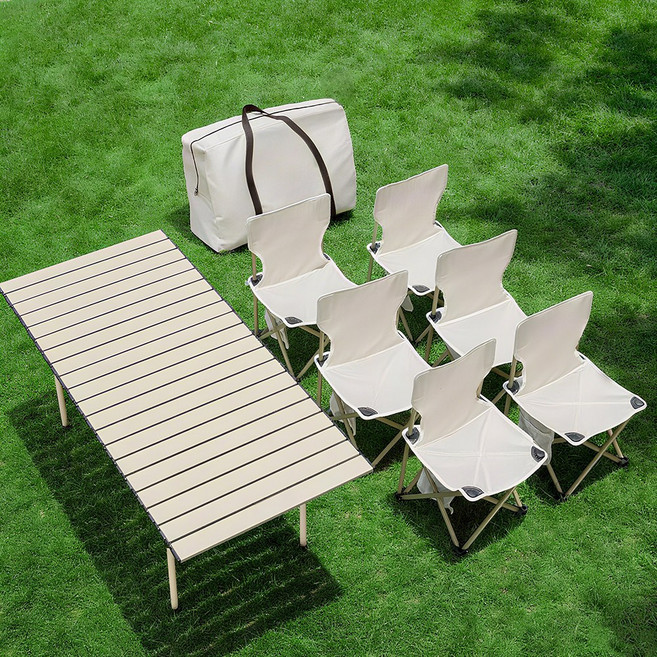 초경량 접이식 알루미늄 캠핑 테이블 의자 5종 세트 야외용 피크닉 캠핑 낚시 바베큐 간편 조립 수납가방 포함, 화이트