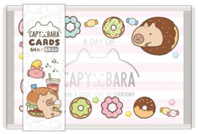CAPYBARA CARDS 卡皮巴拉手繪設計PP彩盒名片卡 水豚傳情小卡, 1個, 漢堡速食, 彩色