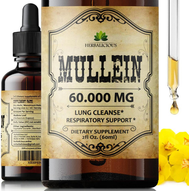 HERBALICIOUS 멀레인 잎 추출물 - Verbascum Thapsus 액체 보충제 4 fl., 1개