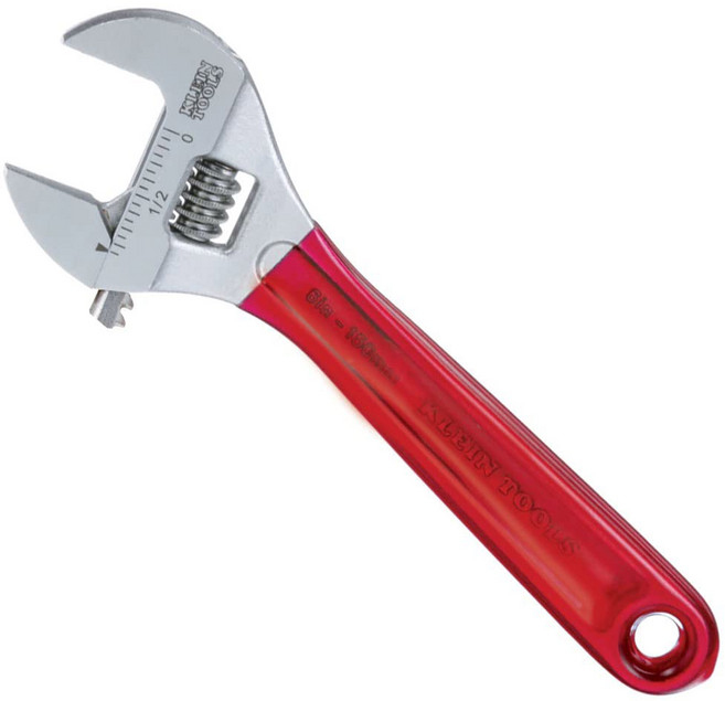 Klein Tools D507-6 Adjustable Wrench Extra Capacity Jaw Forged Drive Wrench with High Polish Chro, Dipped Handle/ 6-Inch, 1개