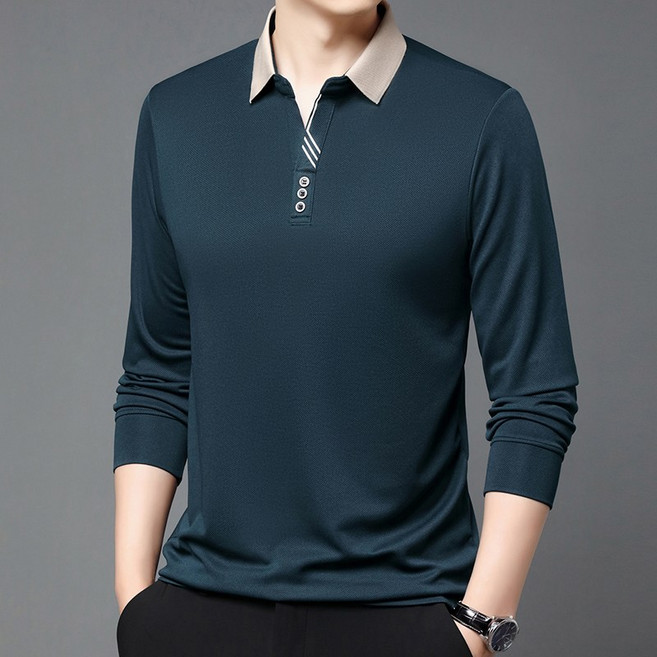 남성 긴팔 폴로셔츠 정장캐주얼 겸용 봄가을겨울 통용 형태안정성 뛰어나 가성비 아버지 선물로 추천