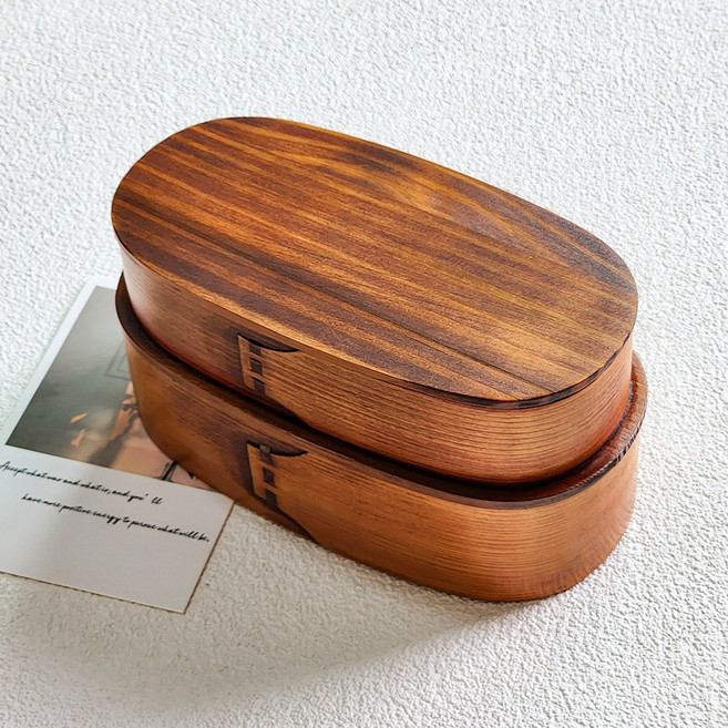 이디프 나무 도시락통 타원 2단 도시락, 1개