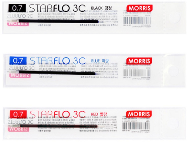 모리스 스타플로 3C볼펜 단품, Refill 청색, 6개