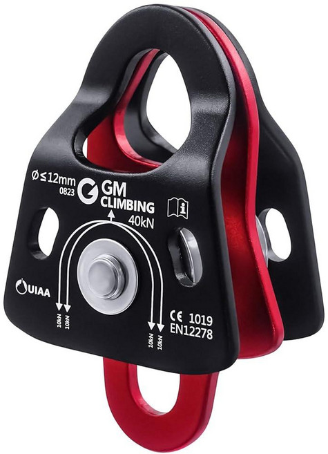 GM CLIMBING 40kN 마이크로 더블 풀리 도르래 Prusik 마인딩 볼 베어링 UIAA CE 진행 캡처 시스템 리깅 운반 구조 수목사 나무 등반용 2개입, One Unit
