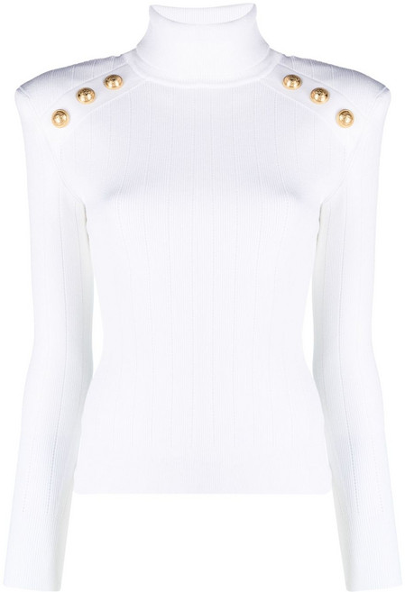 발망 버튼 장식 골지 니트 스웨터