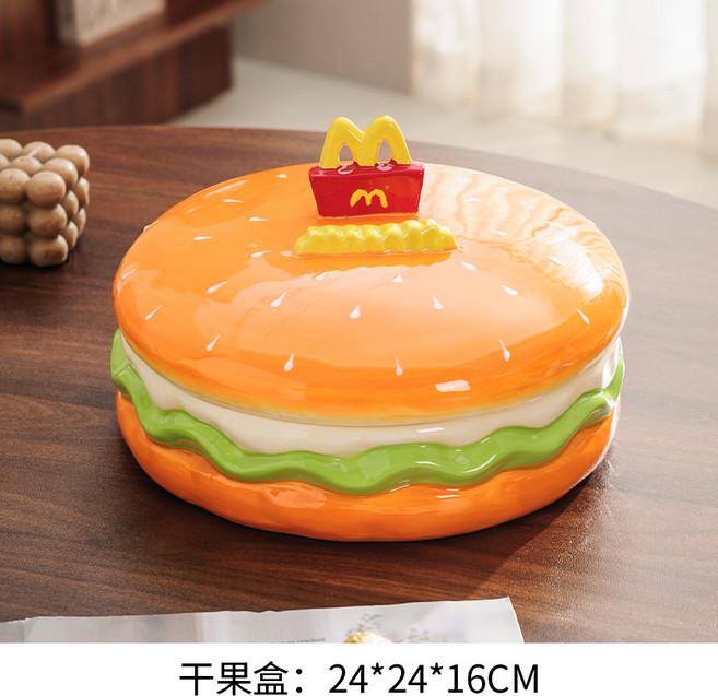 漢堡陶瓷乾果盤 零食分格收納盒, 漢堡乾果盒單層, 1個