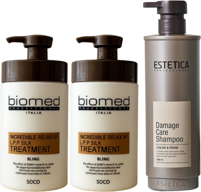 바이오메드 트리트먼트 프로페셔널 인크레더블 릴렉스업 실크 마스크 1000ml+1000ml + 에스테티카 샴푸 1000ml, 2개, 1L