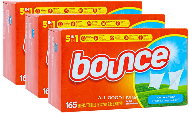 바운스 아웃도어 프레쉬 5in1 섬유유연제 드라이시트 165매 3개