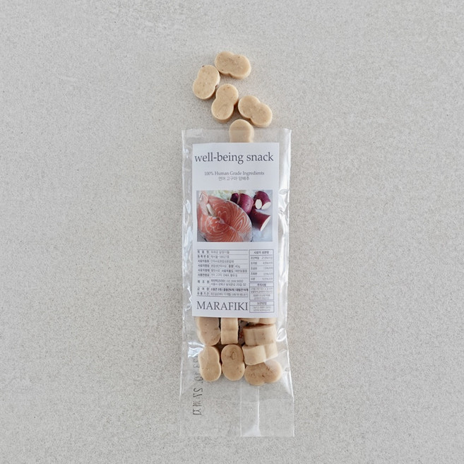 마라피키 고기간식 웰빙스낵 저칼로리 소프트 트릿 져키, 1개, 40g, 아이보리(연어/고구마/양배추)