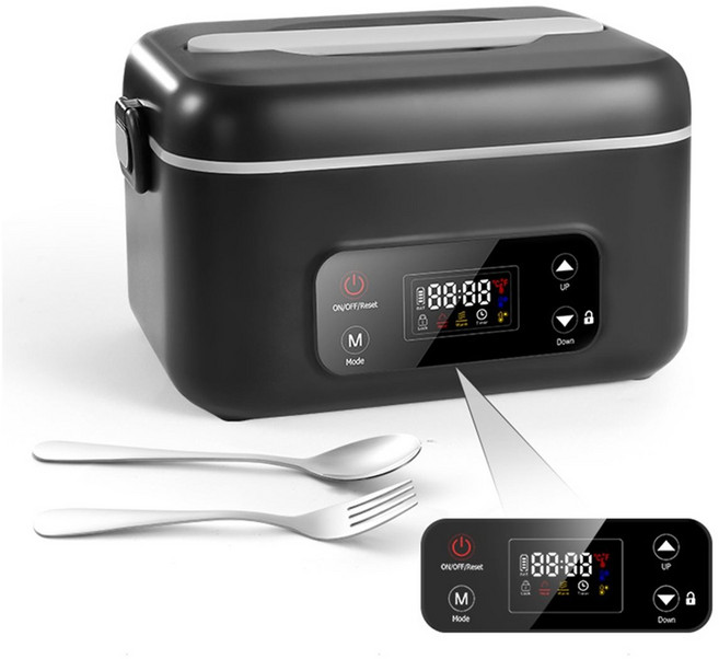 성인용 무선 전기 도시락 24000mAh 배터리가 포함된 가열식 도시락 5.5컵 탈착식 용기 Eu 플러그 블랙, 검은색