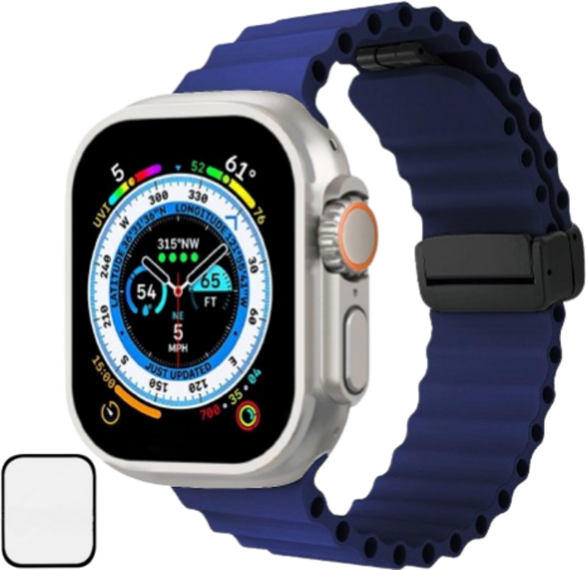 NUBASE 애플워치 9 울트라스트랩 호환 오션밴드 시계줄, 오션블루