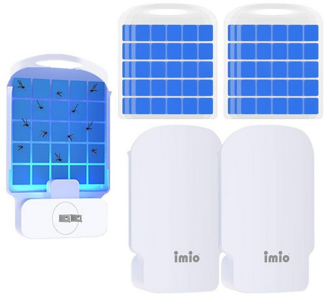 Imio 자외선이 있는 실내 비행 곤충 트랩 초파리 모기 나방 및 집파리 캐처 가정 주방 침실 식물 공간용 플러그 인 벌레 포수 장치 1개 + 양면 스티커 카드, 장치 2개 및 리필 6개