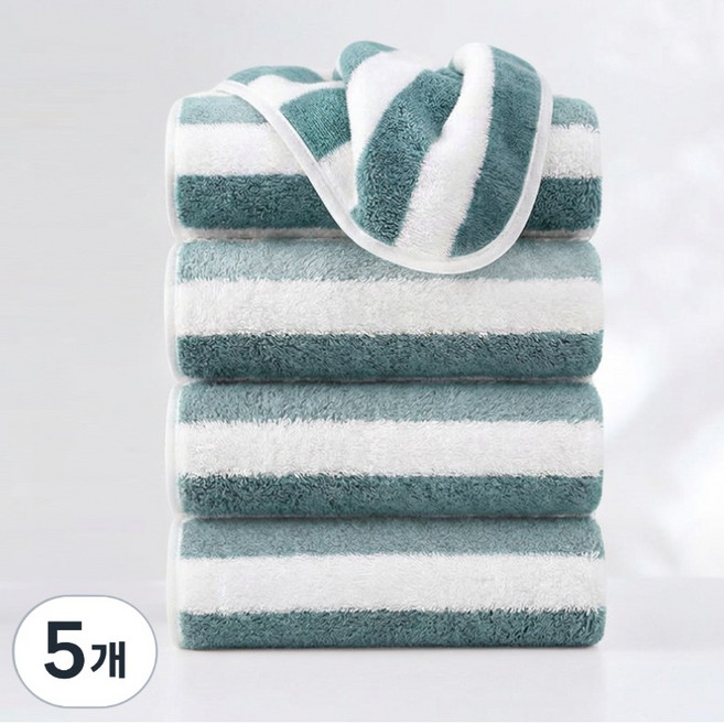 호텔수건 40수 고급 먼지없는 수건 데일리 부드러운 스트라이프 타올, 5개, 녹색
