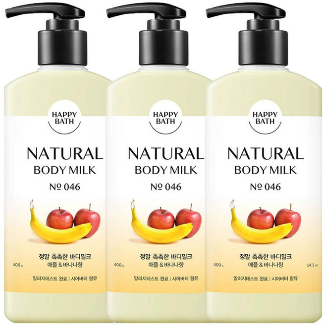 해피바스 정말 촉촉한 바디밀크 400ml X 3개(마스크1장증정)/애플&바나나향, 3개