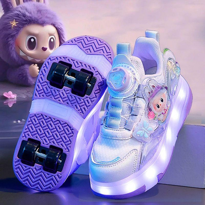 라부부 아동용 발광 LED 롤러스케이트 롤러신발 롤러브레이드 롤러슈즈, 1개, 라부부 퍼플 -자세한 사이즈는 실측 확인