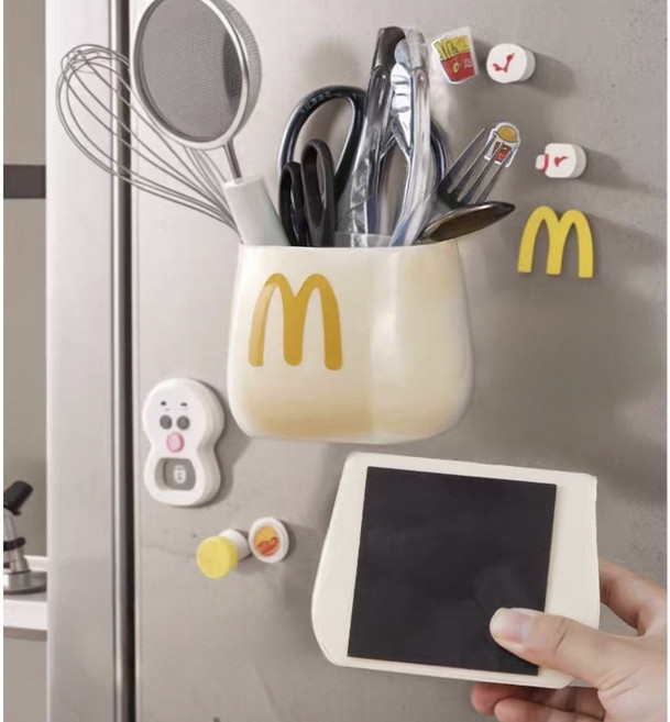 [도톤앤보리] 맥도날드 스타일 자석 냉장고 수납함 + DIY 스티커 세트 주방 도구 꽂이 펜홀더, 1개, 화이트