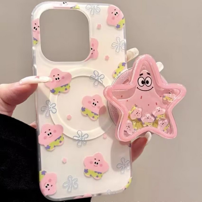 스펀지밥 뚱이 움직이는 쉐이커 맥세이프 마그네틱 그립 톡홀더 아이폰케이스 아이폰16