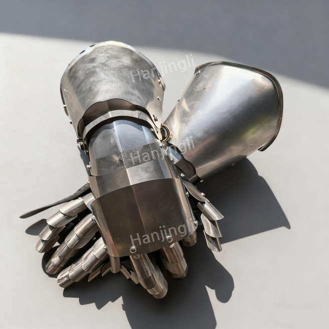 고딕 기사 손 갑옷 중세 유럽 복합 손목 분리된 손가락 보호대 판금 착용 가능한 철 장갑, 커스텀드 스타일 4 스테인리스 스틸 페어 (못 없음), 1