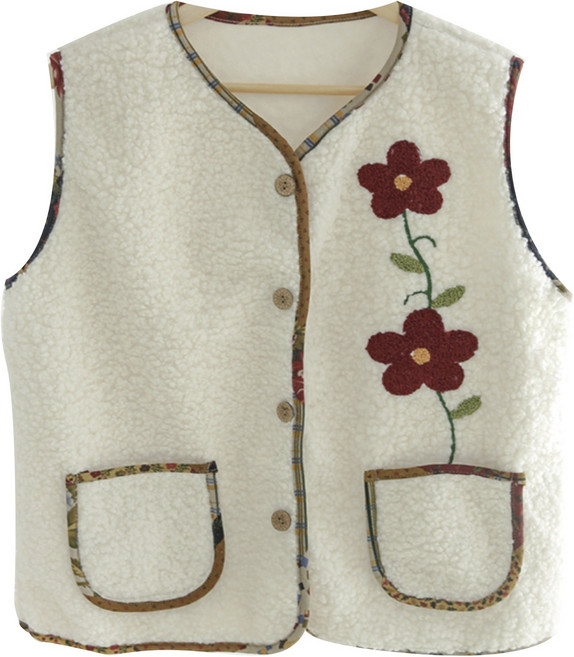 [양털 자수 조끼] 김장 촌캉스룩 겨울 조끼 할머니/엄마/가족/체육대회/단체복
